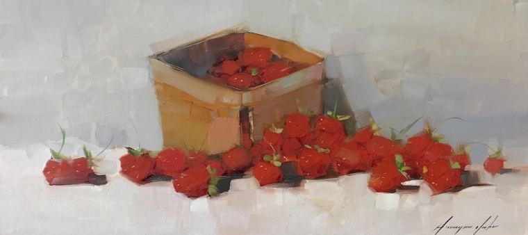 Strawberries, Still Life Original oil Painting, Handmade artwork, One of a Kind  